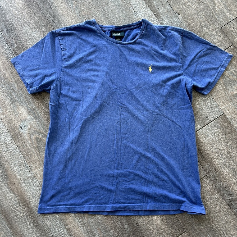 VTG Ralph Lauren Shirt Mens Large Blue Short Sleeve Cotton Crew Neck Size L